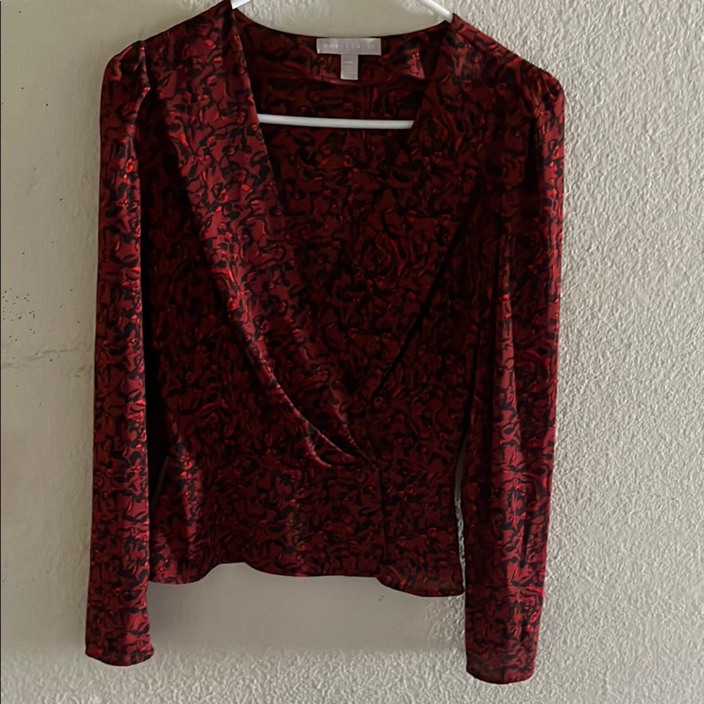 Chelsea28 Red Wrap Blouse with Long Sleeves